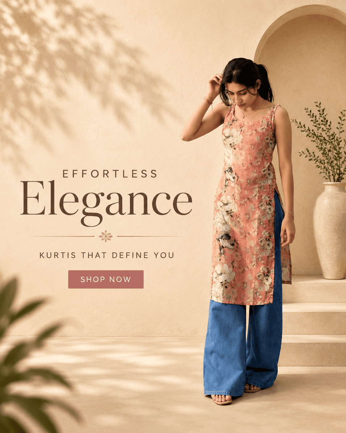 Model wearing a floral kurti from SHOP WITH KANNU