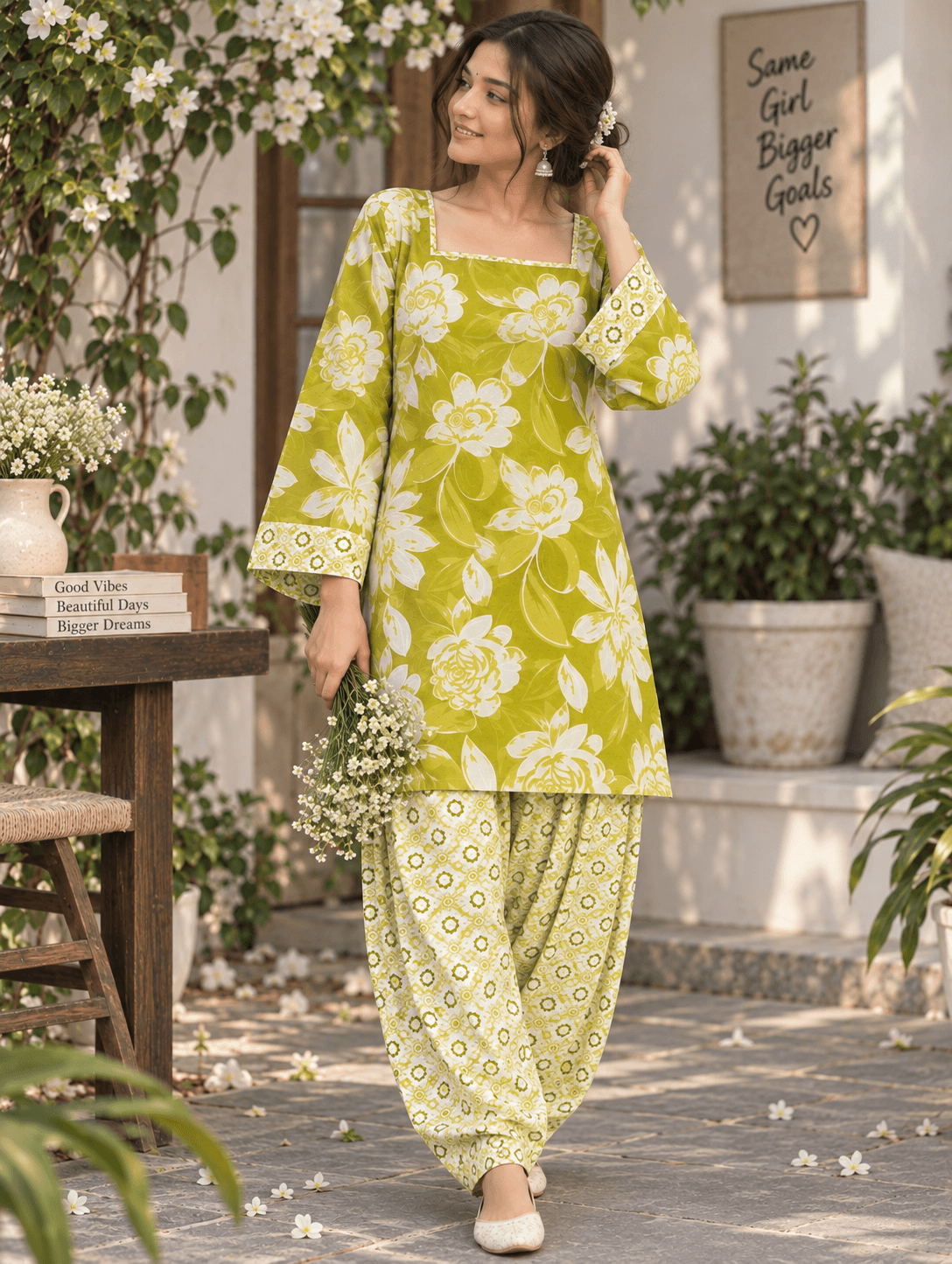 Lime Blossom Square-Neck Salwar Suit - buy online at Shop With Kannu