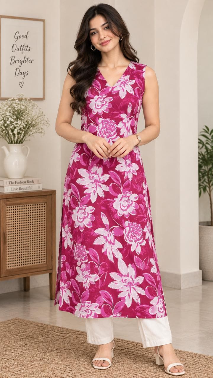 Magenta Floral Grace Long Kurti - buy online at Shop With Kannu