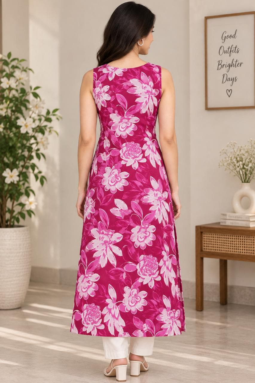Magenta Floral Grace Long Kurti - alternate view