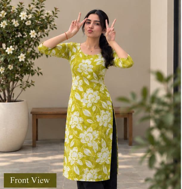 Lime Blossom Straight Kurti - buy online at Shop With Kannu