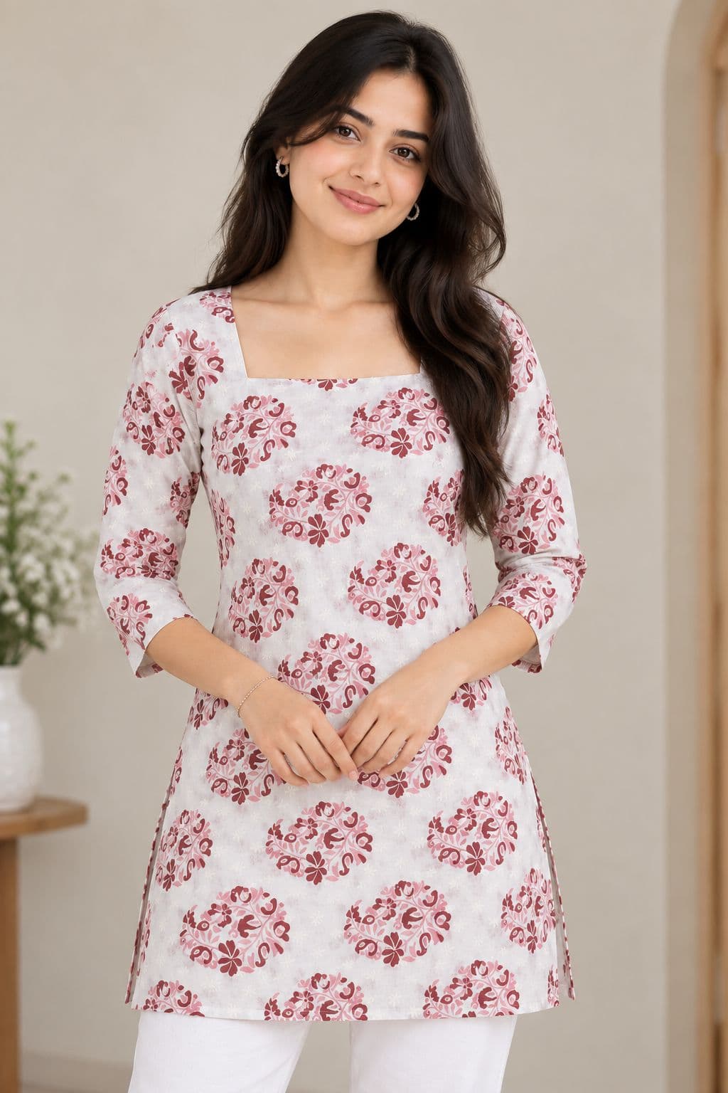 Rose Paisley Bloom Short Kurti - buy online at Shop With Kannu