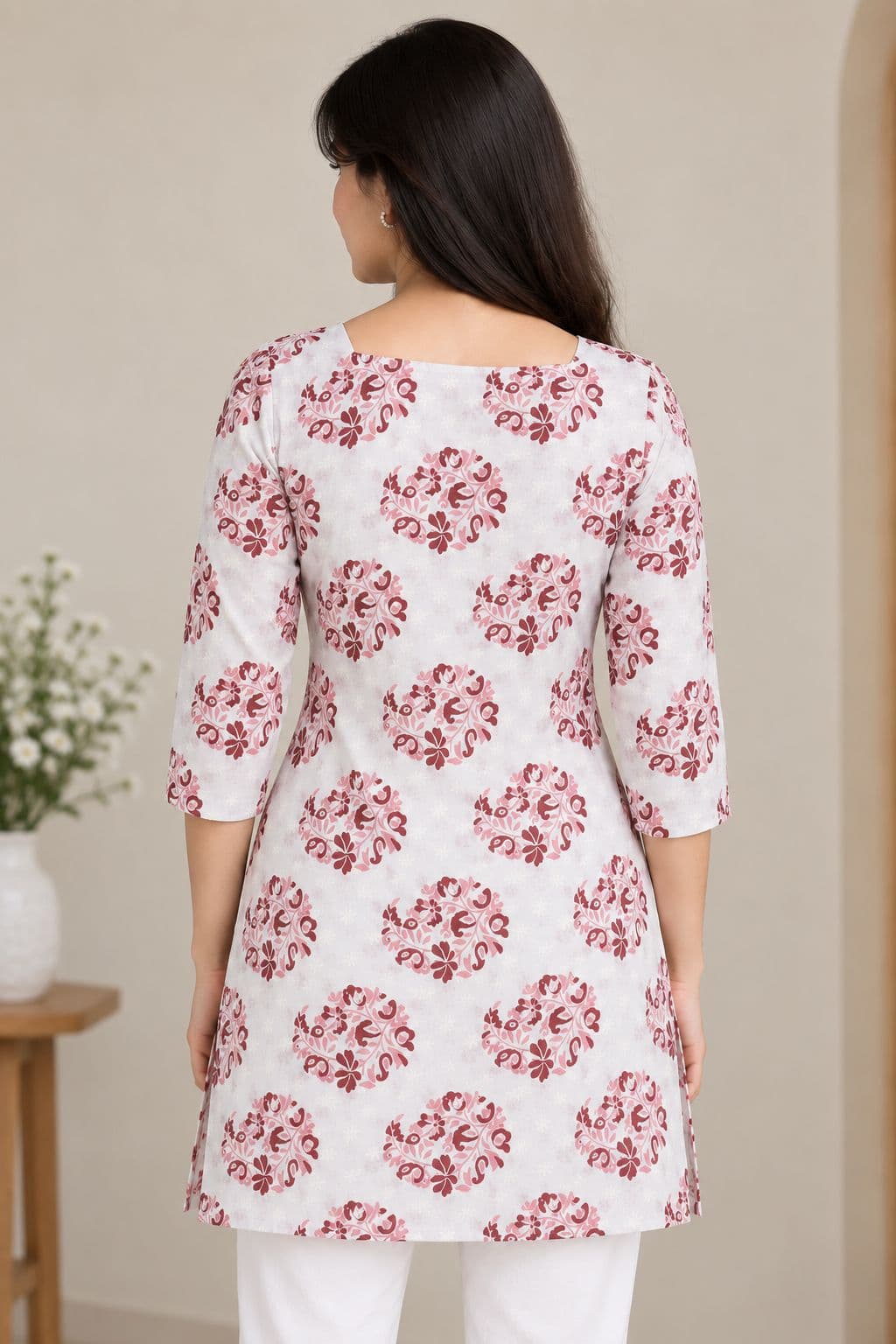 Rose Paisley Bloom Short Kurti - alternate view