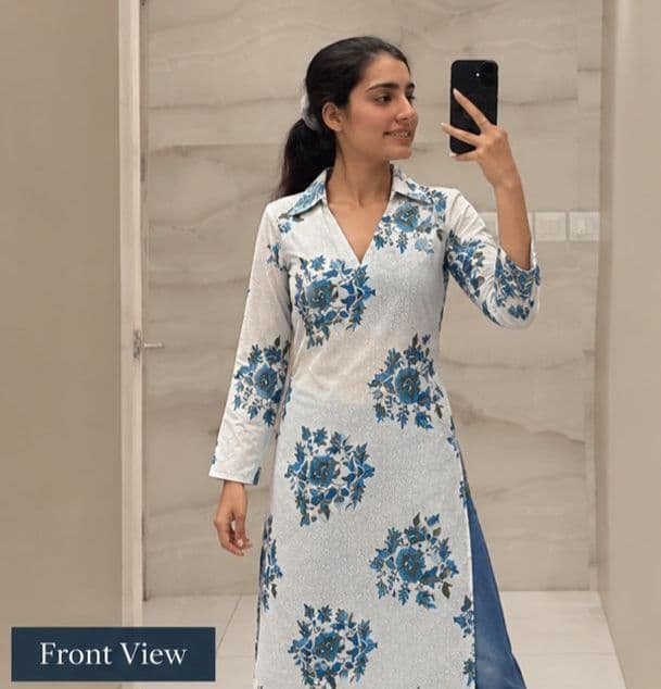 Blue Floral Collar Neck Kurti - buy online at Shop With Kannu