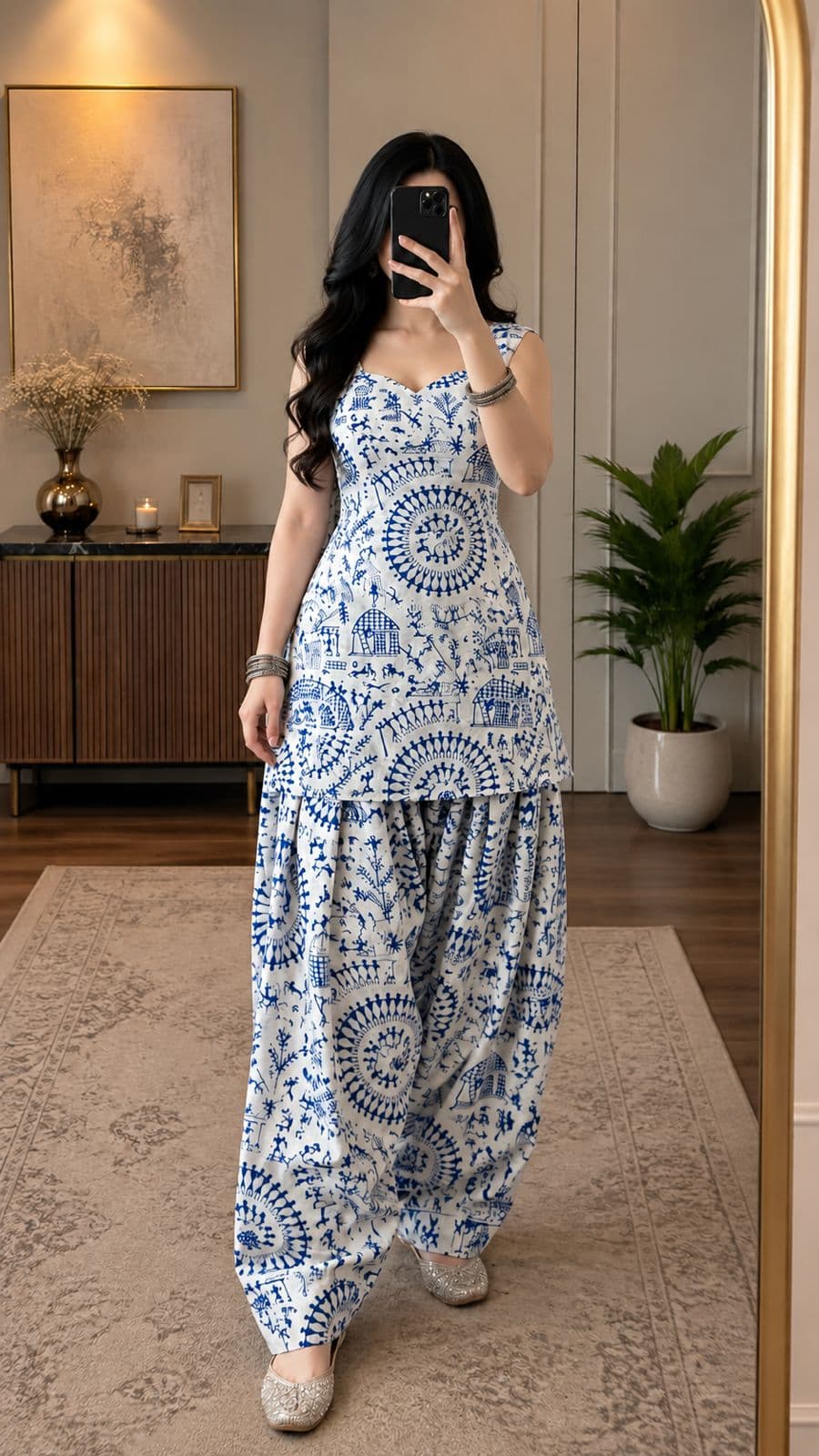 Elegant white-and-indigo ethnic suit - buy online at Shop With Kannu