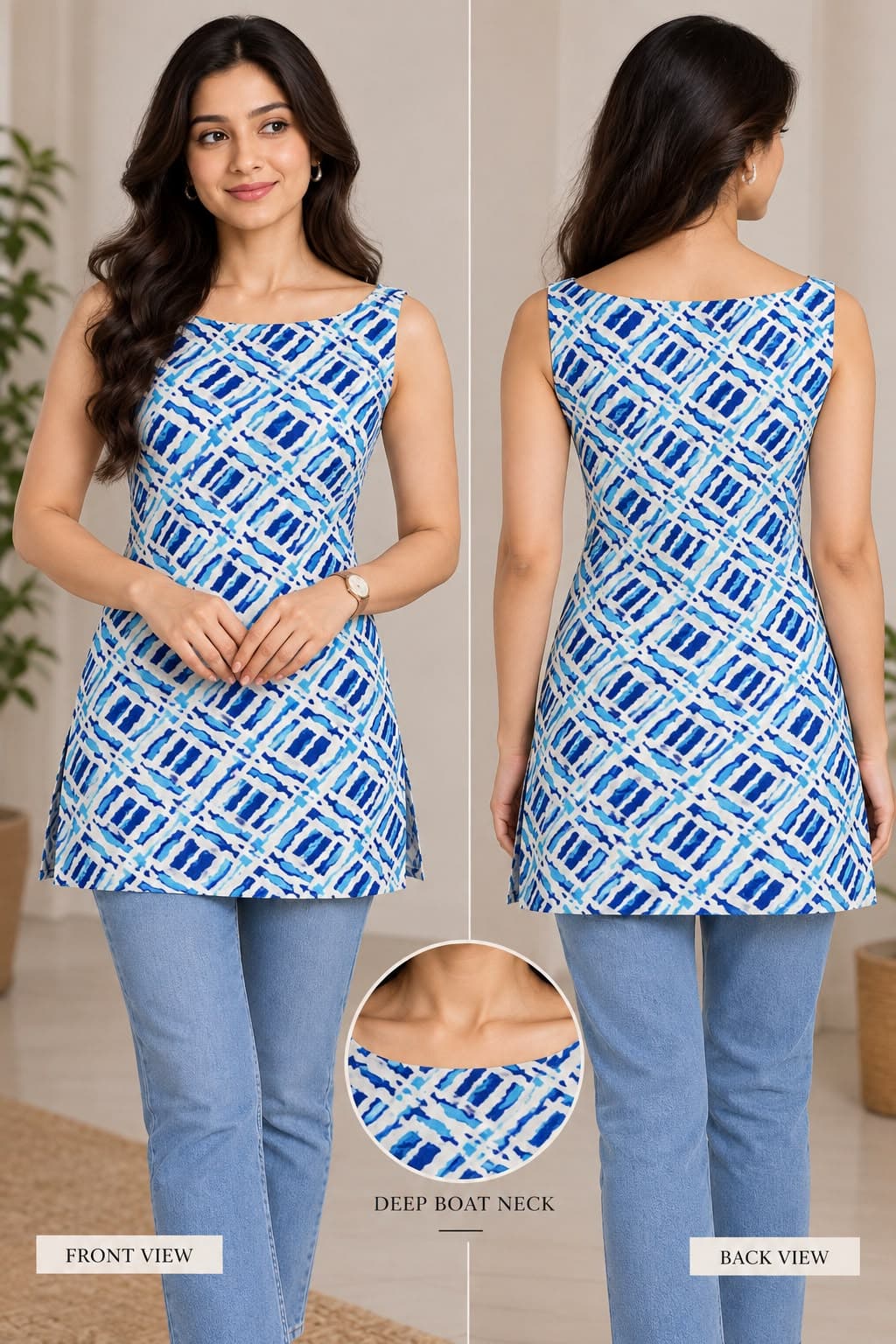 Blue Breeze Geometric Short Kurti - buy online at Shop With Kannu
