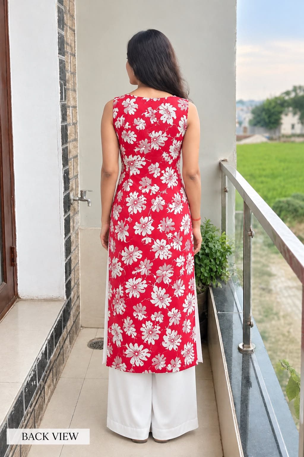 Red Floral Kurti - alternate view