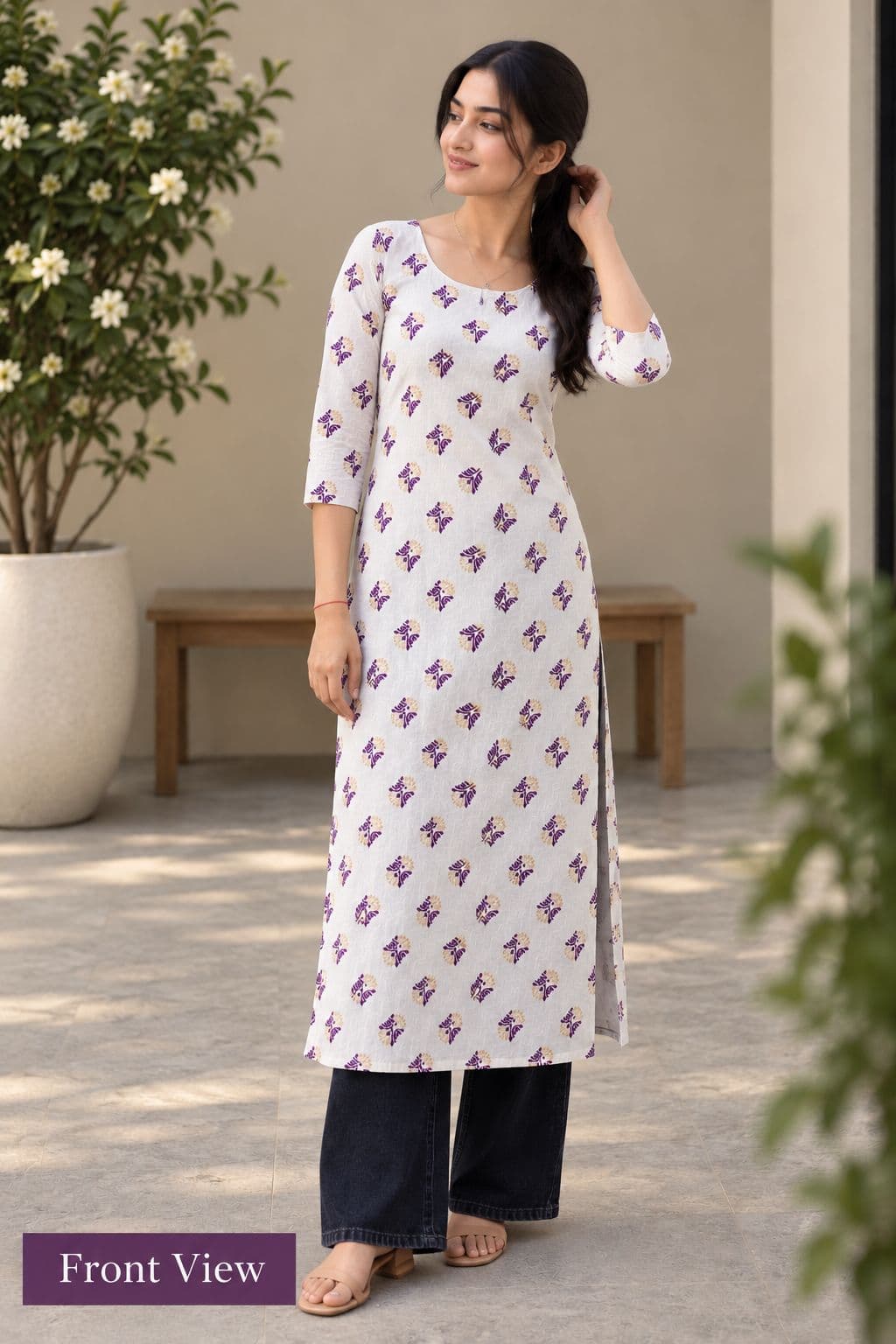 Lavender Leaf Printed Kurti - buy online at Shop With Kannu