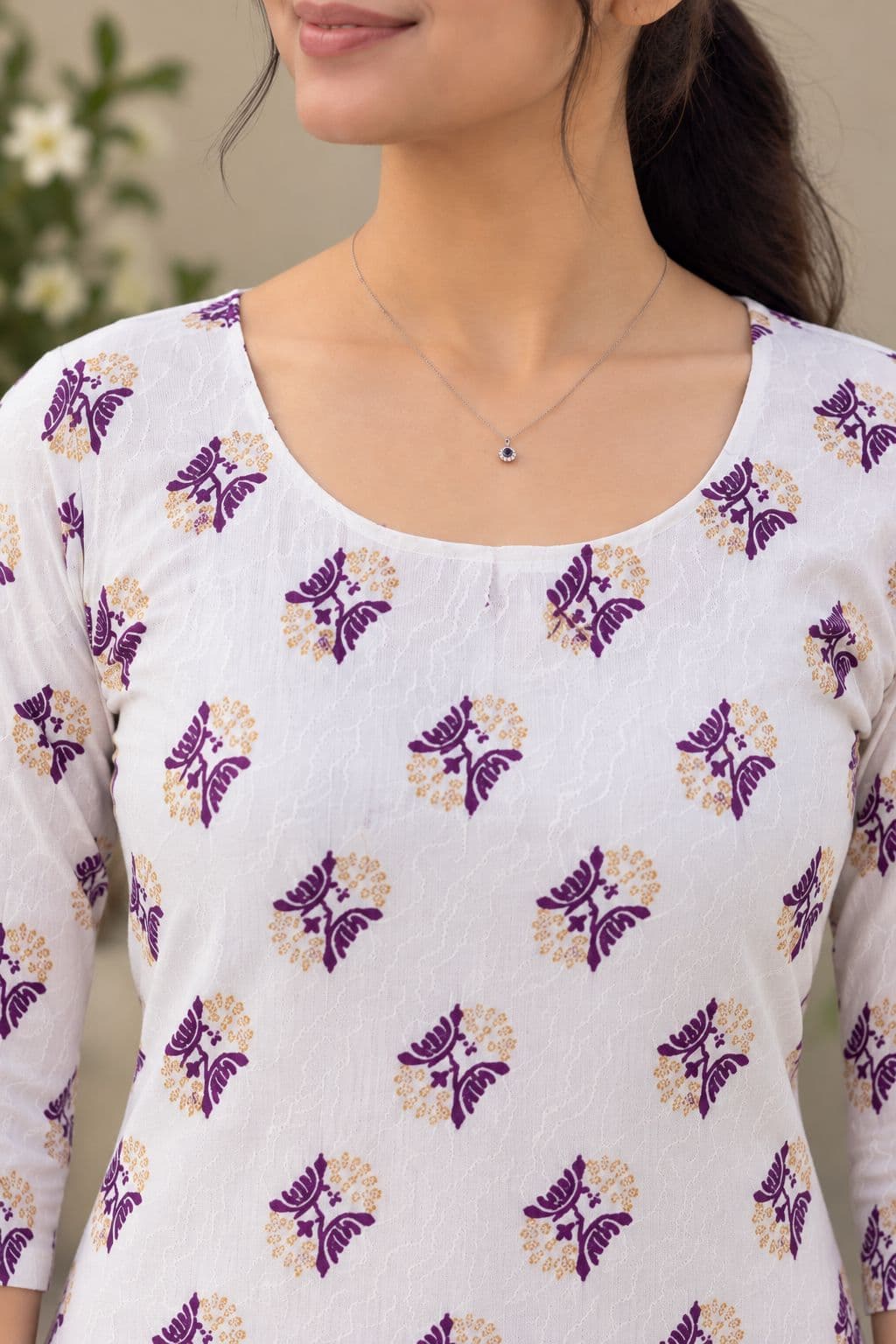 Lavender Leaf Printed Kurti - alternate view