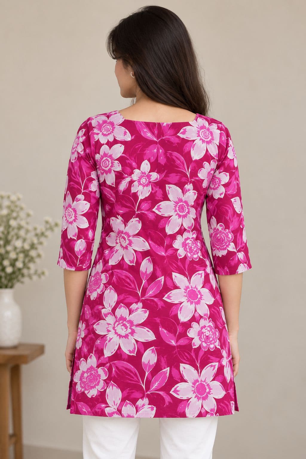 Magenta Floral Bloom Short Kurti - alternate view